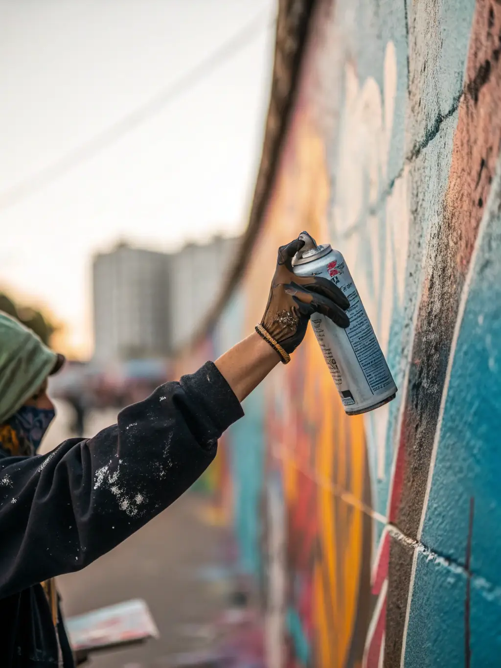 A photo of an artist working on a mural during the Urban Art Residency program, demonstrating the program's impact on the local environment.